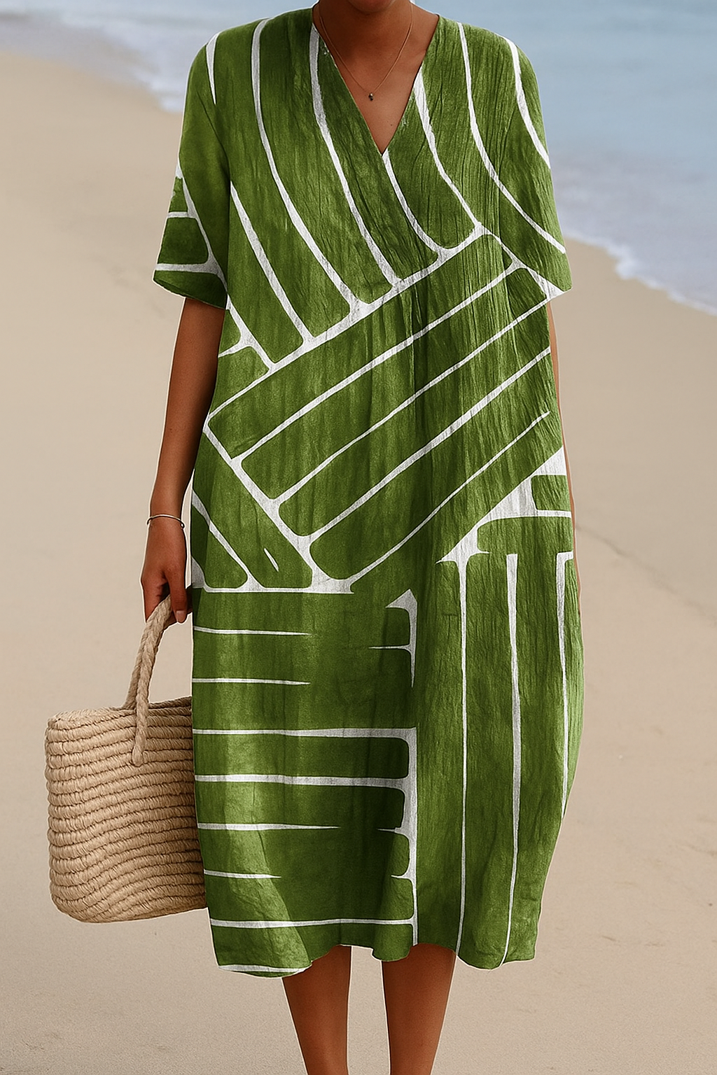 Berta - Vestido Verde com Padrão Geométrico