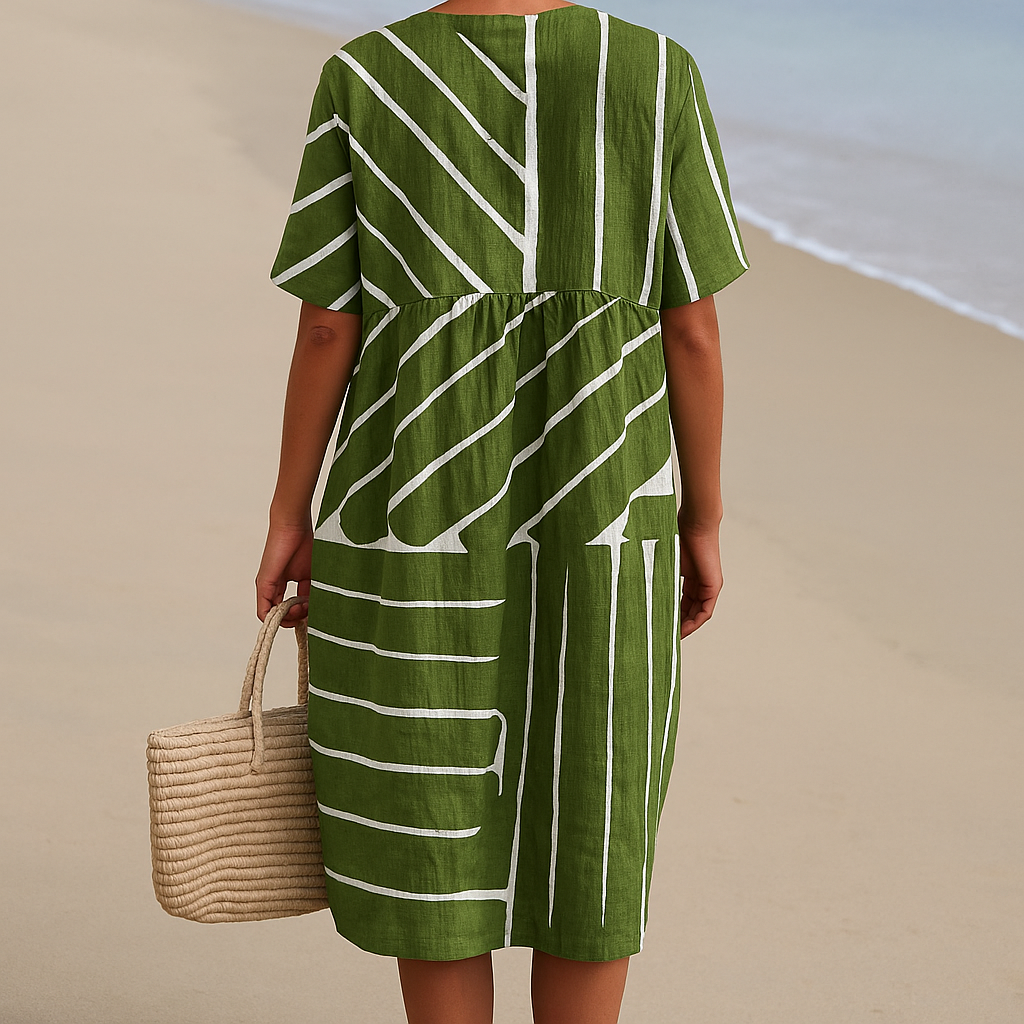 Berta - Vestido Verde com Padrão Geométrico