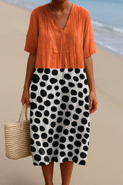 Mercedes - Vestido Laranja com Pontos Contrastantes