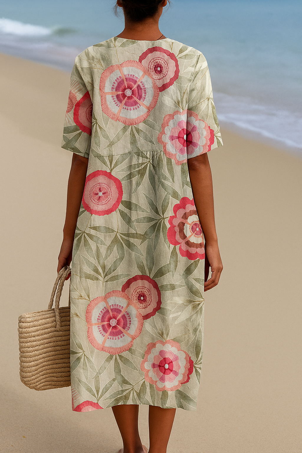 Macarena - Vestido Floral com Folhas e Mandala