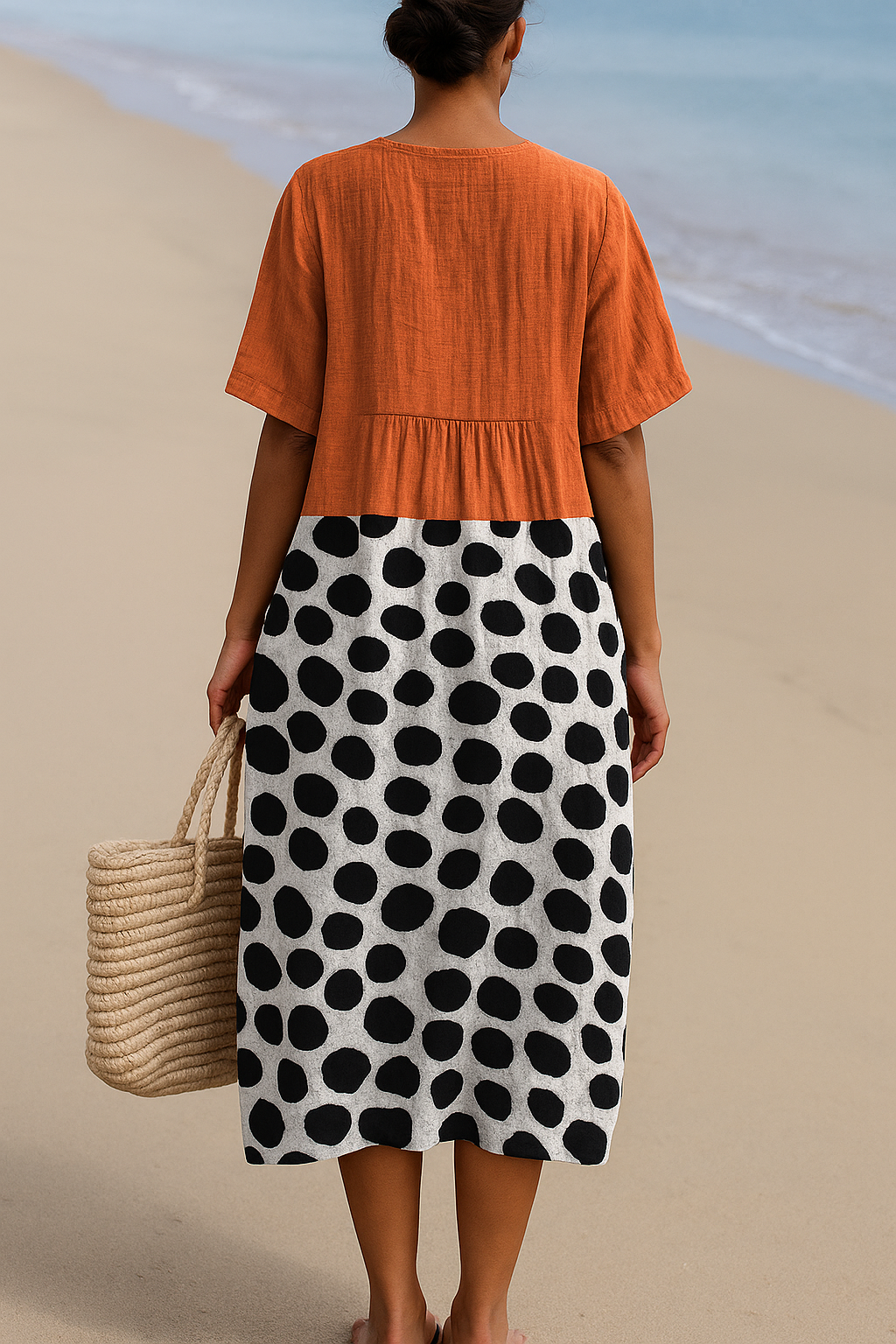 Mercedes - Vestido Laranja com Pontos Contrastantes