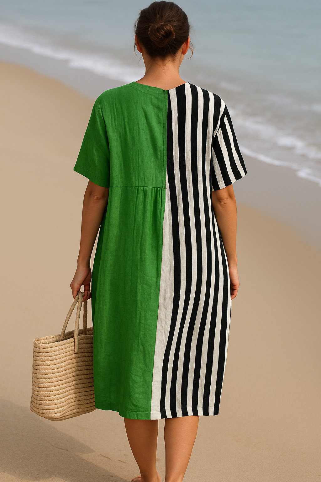 Maribel - Vestido Verde Vibrante com Riscos Pretos