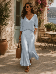 Conjunto Midi Ivory: Malha & Cetim