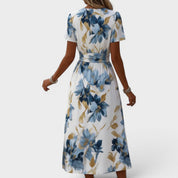Elara | Floral Wrap Waist Midi Dress