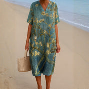 Lorena - Vestido Floral em Verde-Água Marinha