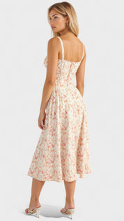 Carolina - Vestido Floral com Corpete Ajustado
