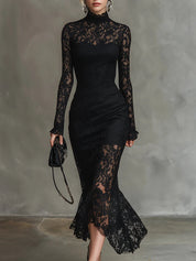Veronika | Vestido Maximal de Renda Preta