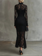 Veronika | Vestido Maximal de Renda Preta