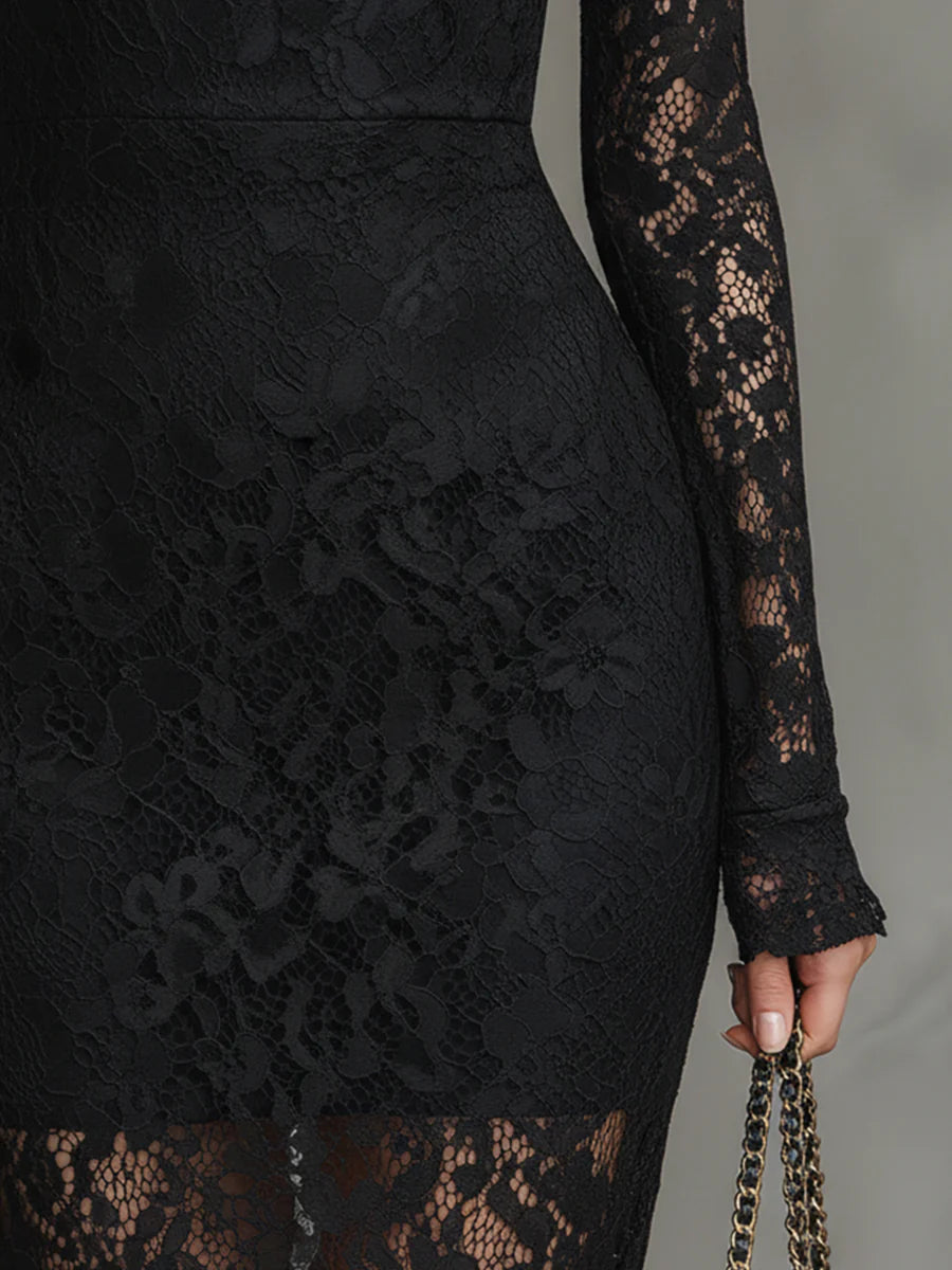 Veronika | Vestido Maximal de Renda Preta