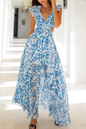 Isadora™ | Vestido longo com recorte e mangas franzidas