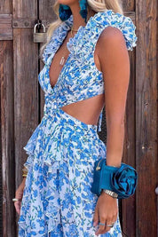 Isadora™ | Vestido longo com recorte e mangas franzidas
