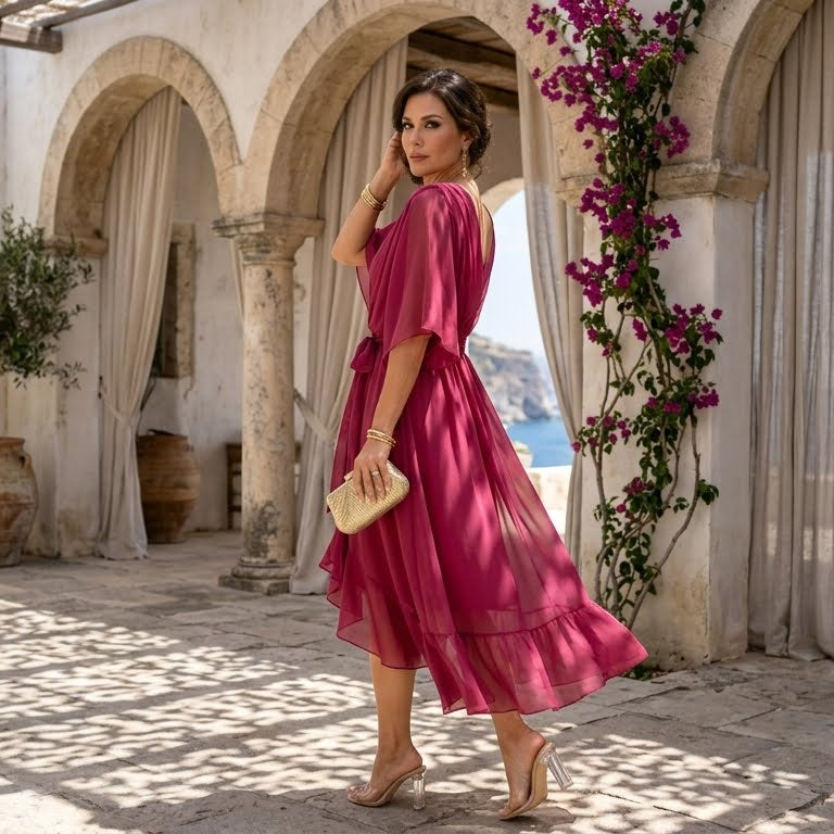 Florbela Espanca | O Vestido de Chiffon com Decote em V que Celebra a Tua Feminilidad