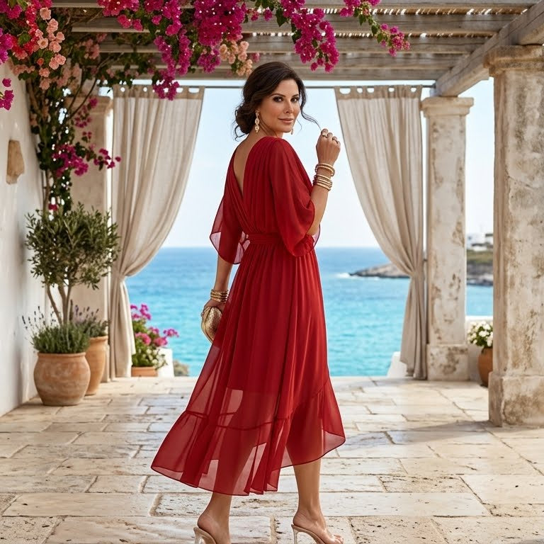 Florbela Espanca | O Vestido de Chiffon com Decote em V que Celebra a Tua Feminilidad
