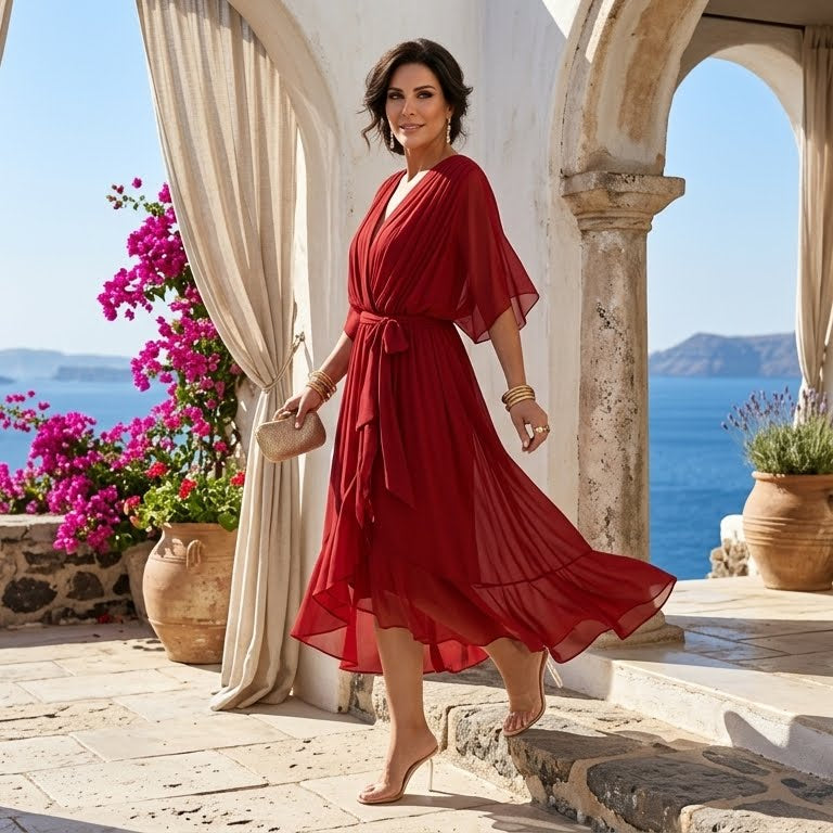 Florbela Espanca | O Vestido de Chiffon com Decote em V que Celebra a Tua Feminilidad