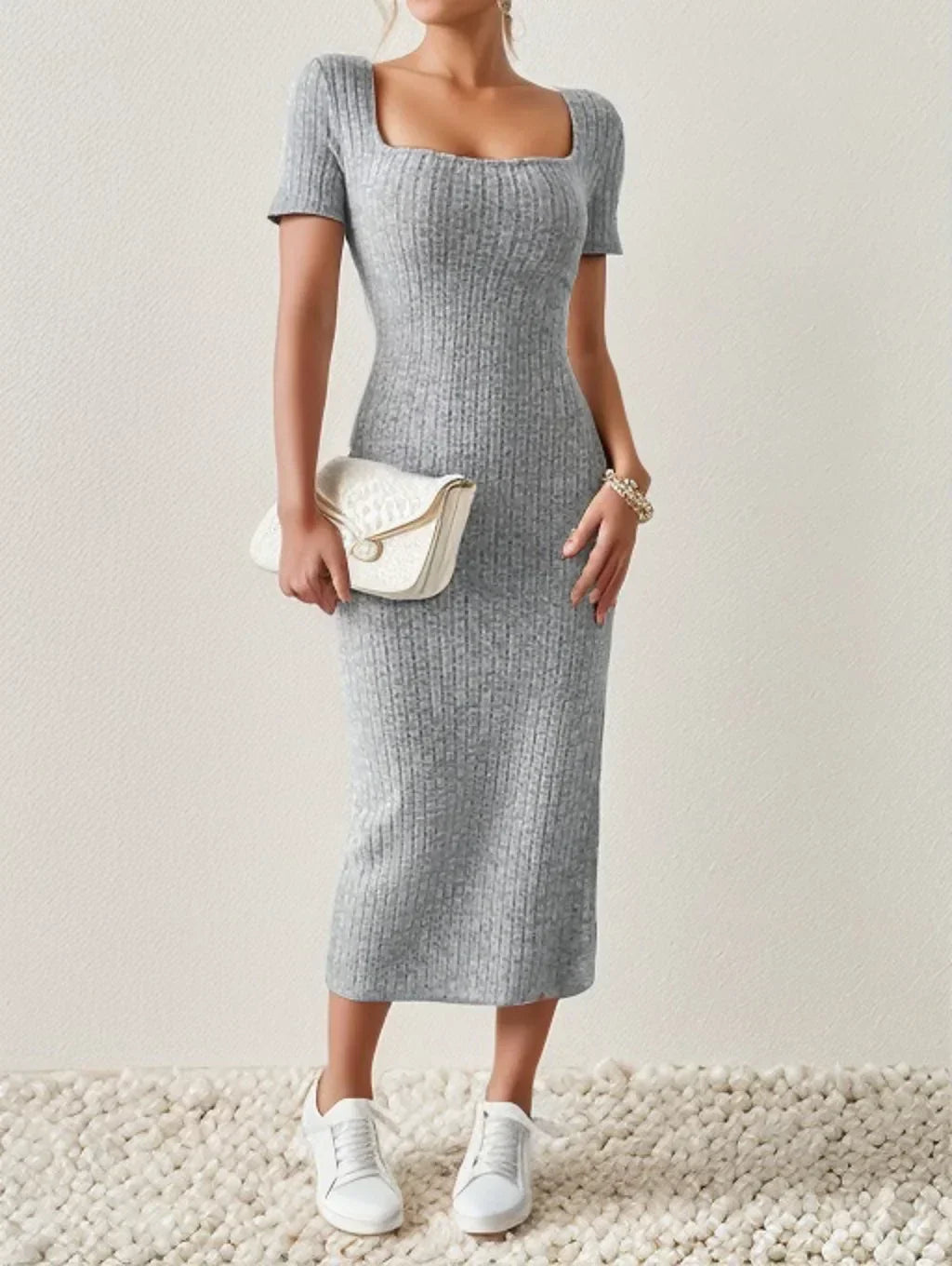 Stefanie® | Vestido de malha com decote quadrado