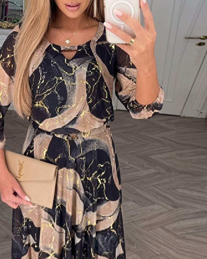 Valerie | Vestido Longo Fluido Estampado Elegante que Valoriza a Silhueta
