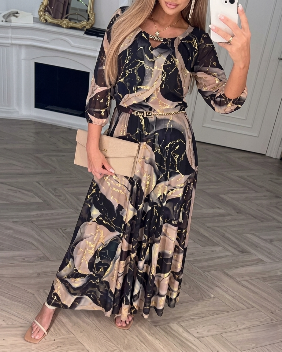 Valerie | Vestido Longo Fluido Estampado Elegante que Valoriza a Silhueta