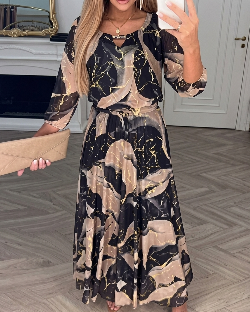 Valerie | Vestido Longo Fluido Estampado Elegante que Valoriza a Silhueta