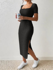 Stefanie® | Vestido de malha com decote quadrado