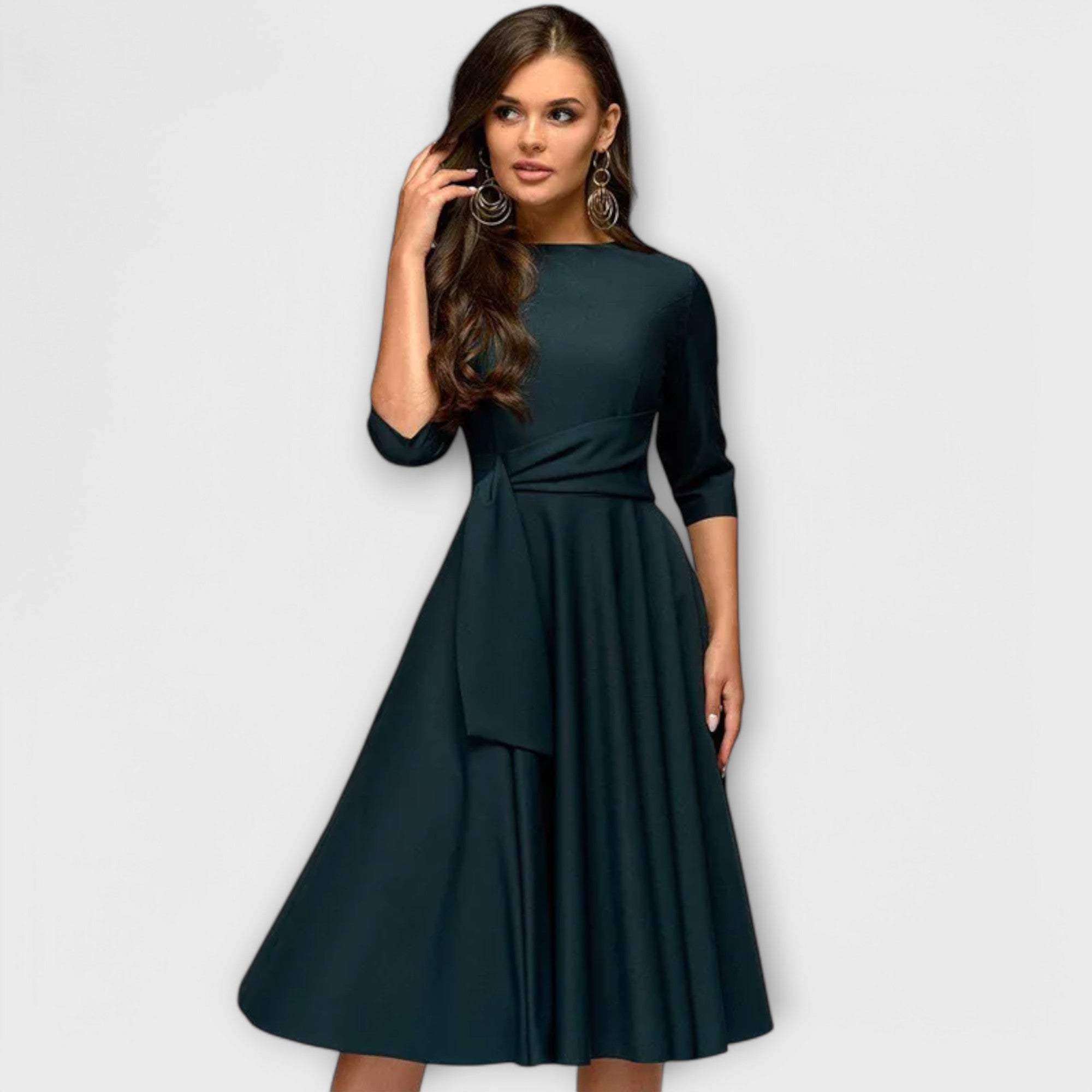 Ana - Vestido Midi Elegante com Cintura Laçada