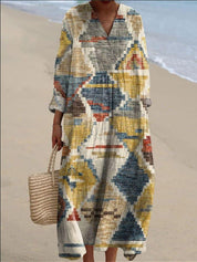 Carmen - Vestido Inspirado no Bohemio com Impressões Étnicas