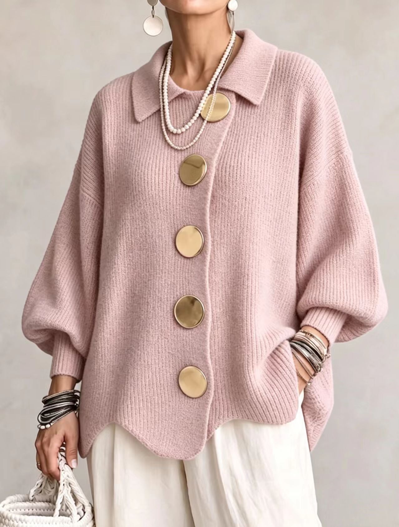 Victoire | Cárdigan oversized com grandes botões dourados para Mulher