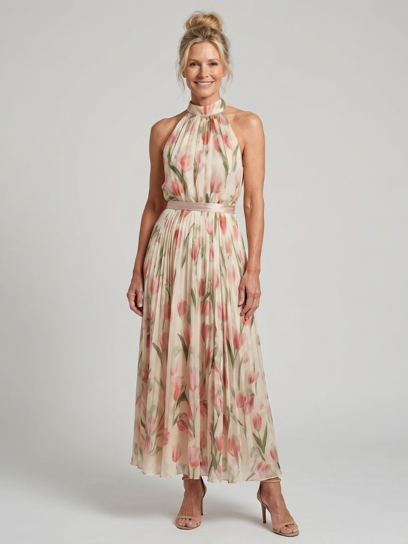 Martina - Vestido Midi com Decote Halter Floral