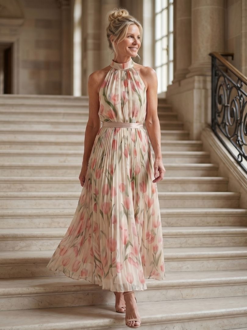 Martina - Vestido Midi com Decote Halter Floral