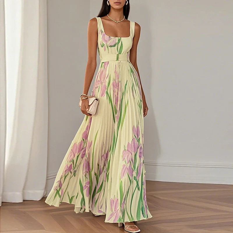 Lídia | Vestido Maxi Floral Elegante em Linha A