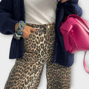 Carina - Calças de ganga vintage com estampado de leopardo