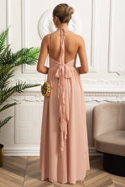 Catarina | Vestido Maxi Halter com Detalhe Rosette — Rosa