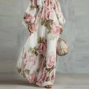 Pivoine | Vestido Maxi Floral com Ombros Descobertos, Mangas Longas para Mulher