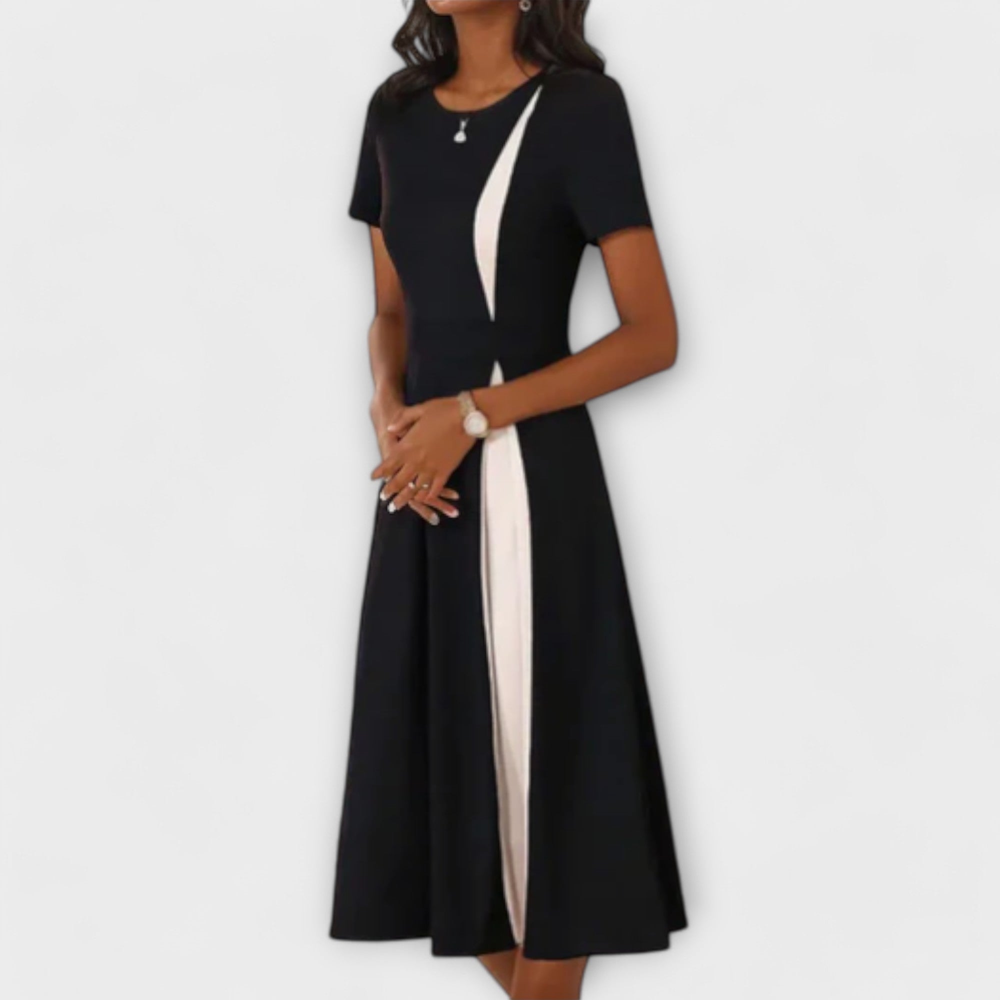 Diana - Vestido midi preto e branco