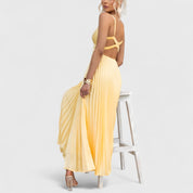 Énora | Vestido amarelo plissado com decote em V
