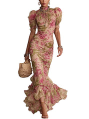 Valentina | Vestido Maxi Floral com Mangas Abullonadas que Encanta à Primeira Vista
