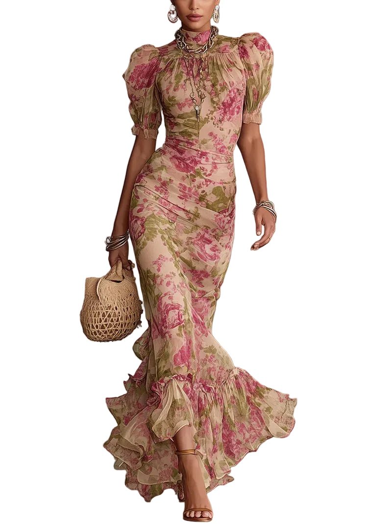 Valentina | Vestido Maxi Floral com Mangas Abullonadas que Encanta à Primeira Vista