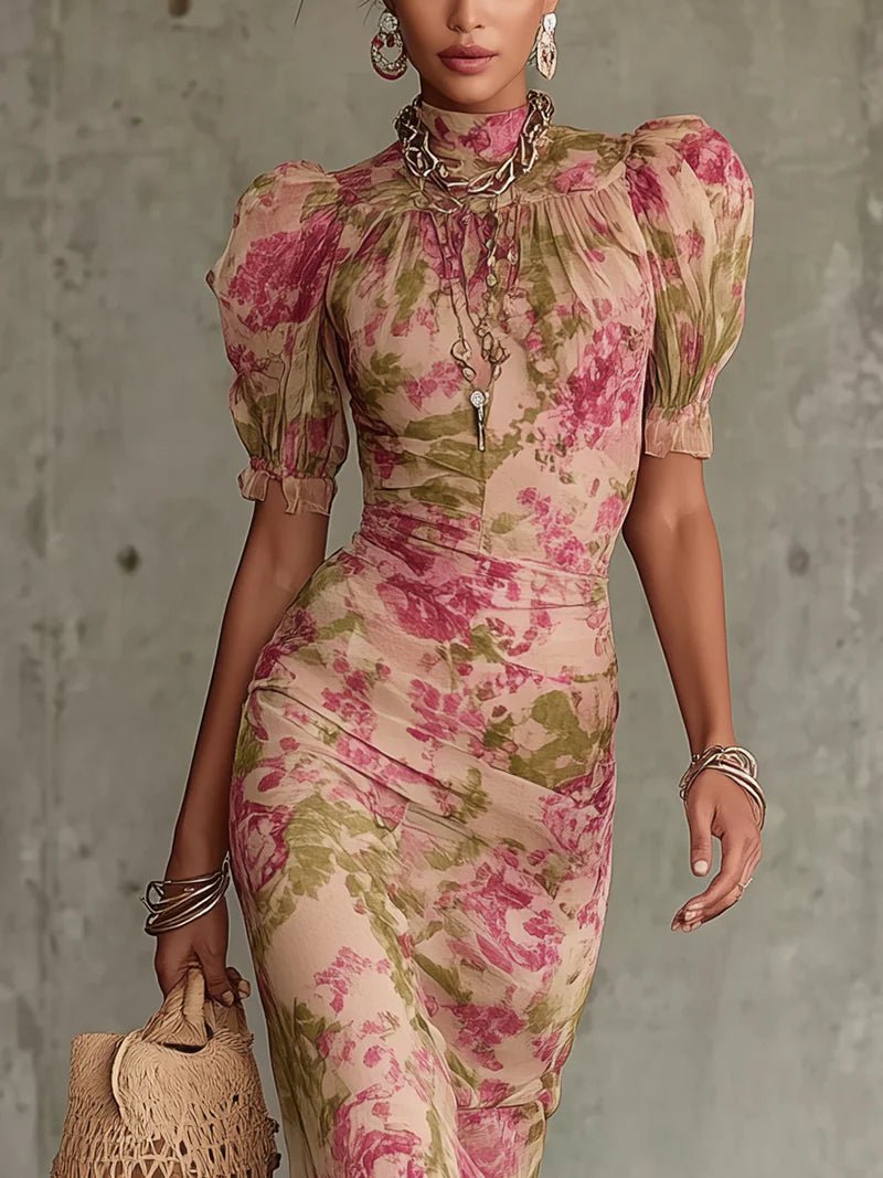 Valentina | Vestido Maxi Floral com Mangas Abullonadas que Encanta à Primeira Vista