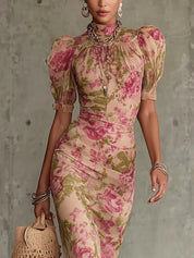 Valentina | Vestido Maxi Floral com Mangas Abullonadas que Encanta à Primeira Vista