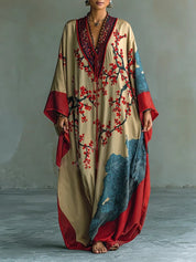 Zaki - Vestido Maxi com Impressão de Flor de Ameixa Vermelha Japonesa