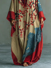 Zaki - Vestido Maxi com Impressão de Flor de Ameixa Vermelha Japonesa