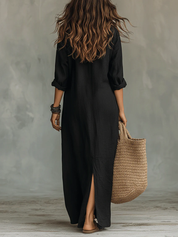 Inês | Vestido Maxi Preto Comprido com Botões