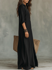 Inês | Vestido Maxi Preto Comprido com Botões