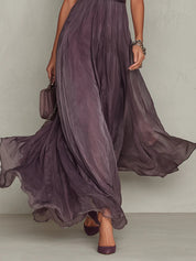 Florbela | Vestido Maxi em Chiffon Roxo com Renda e Decote Gota Vintage