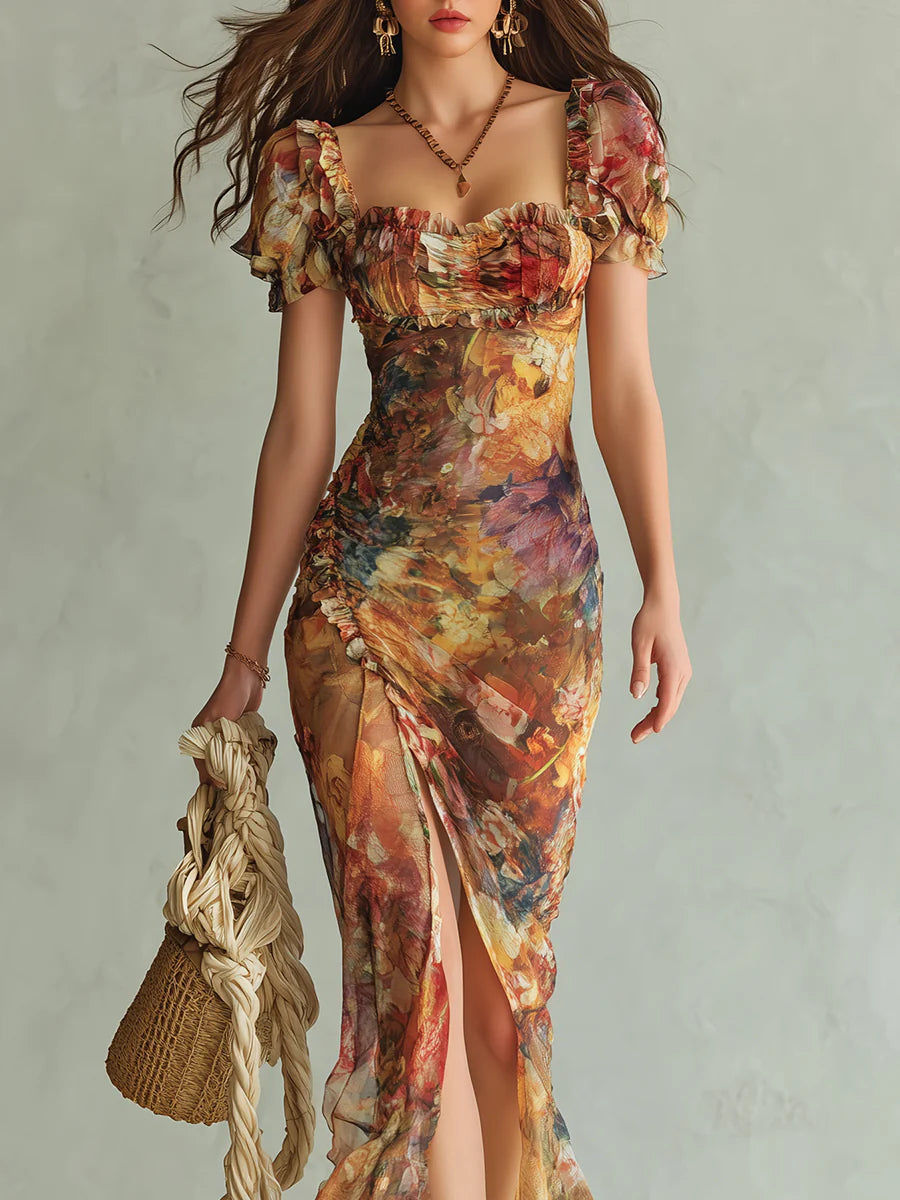 Seraphine | Vestido maxi com estampa pictórica floral e saia fluida para Mulher