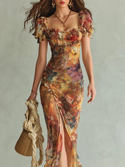 Seraphine | Vestido maxi com estampa pictórica floral e saia fluida para Mulher