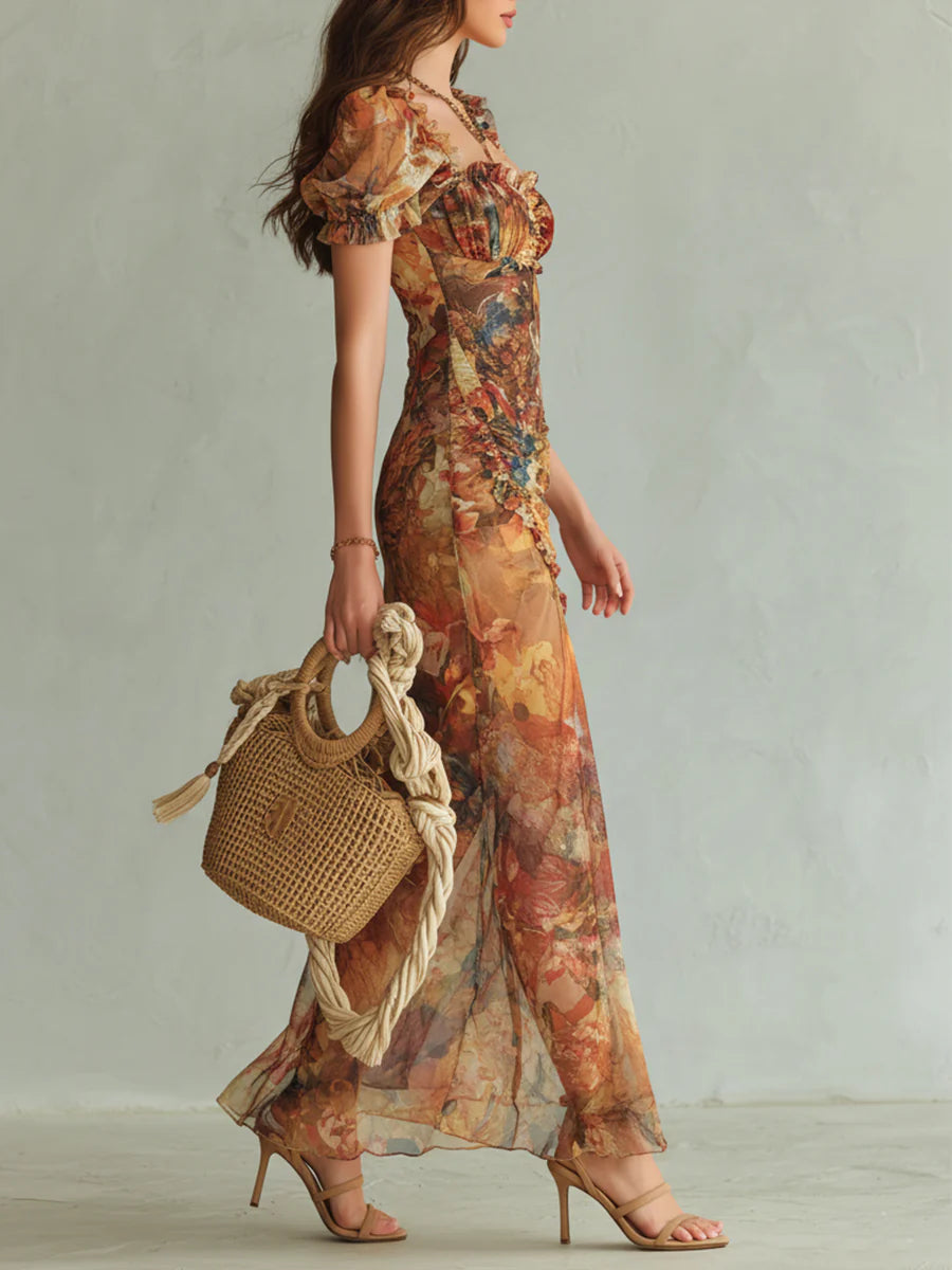 Seraphine | Vestido maxi com estampa pictórica floral e saia fluida para Mulher
