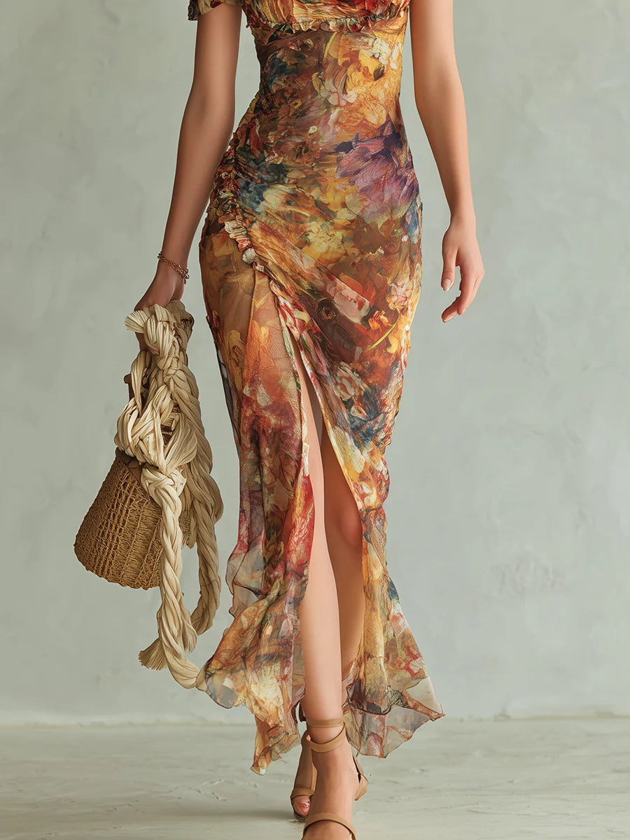 Seraphine | Vestido maxi com estampa pictórica floral e saia fluida para Mulher