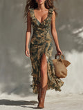 Helena | Vestido largo estampado com abertura para Mulher