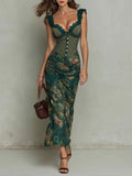 Ronda - Vestido Maxi com Estampado Floral e Renda Retro