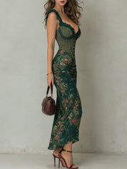 Ronda - Vestido Maxi com Estampado Floral e Renda Retro